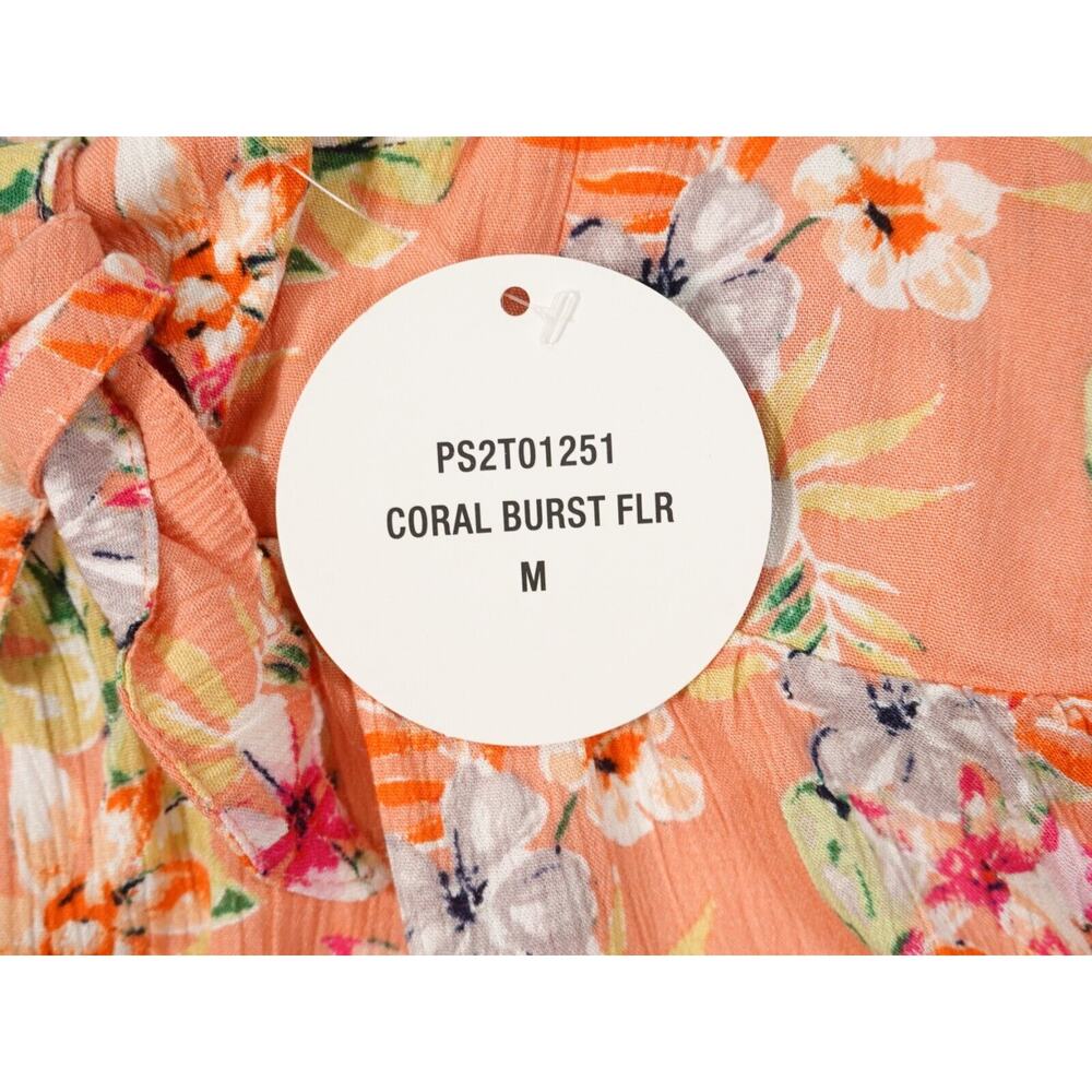 Pink Rose Womens Orange Crop Top Sleeveless Floral Tie Knot Smocked Size M - Picture 9 of 10